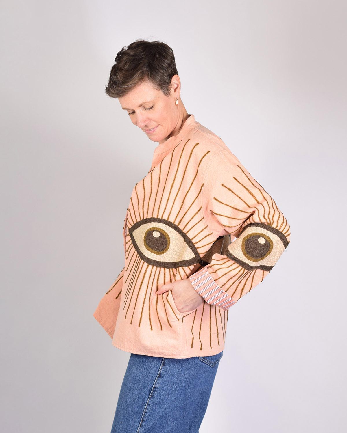 Txtile Dusty Light Peach Lightweight Evil Eye Canvas Embroidered Jacket
