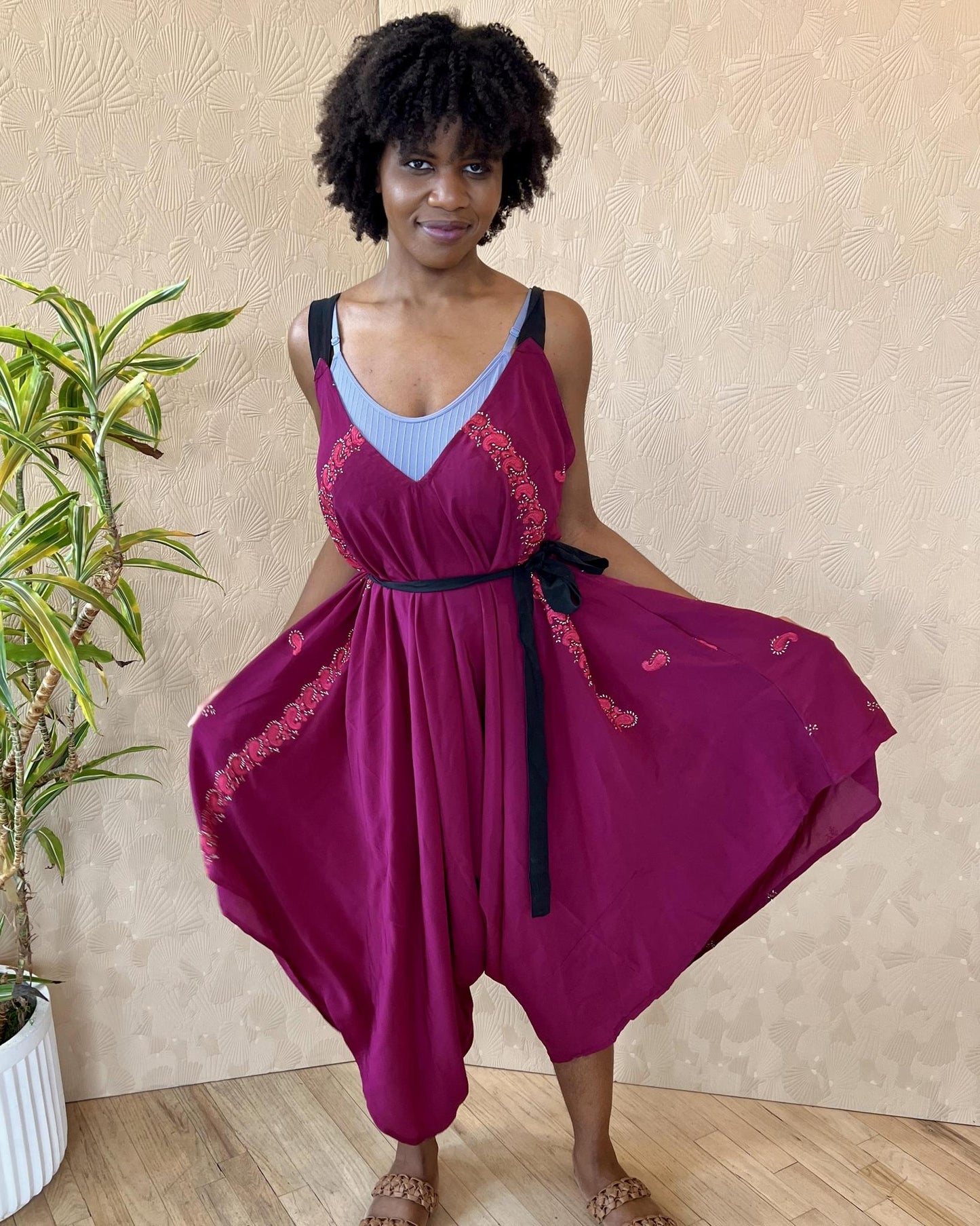 Indie Ella Zatanna Boho Silk Jumpsuit in Red Red Wine