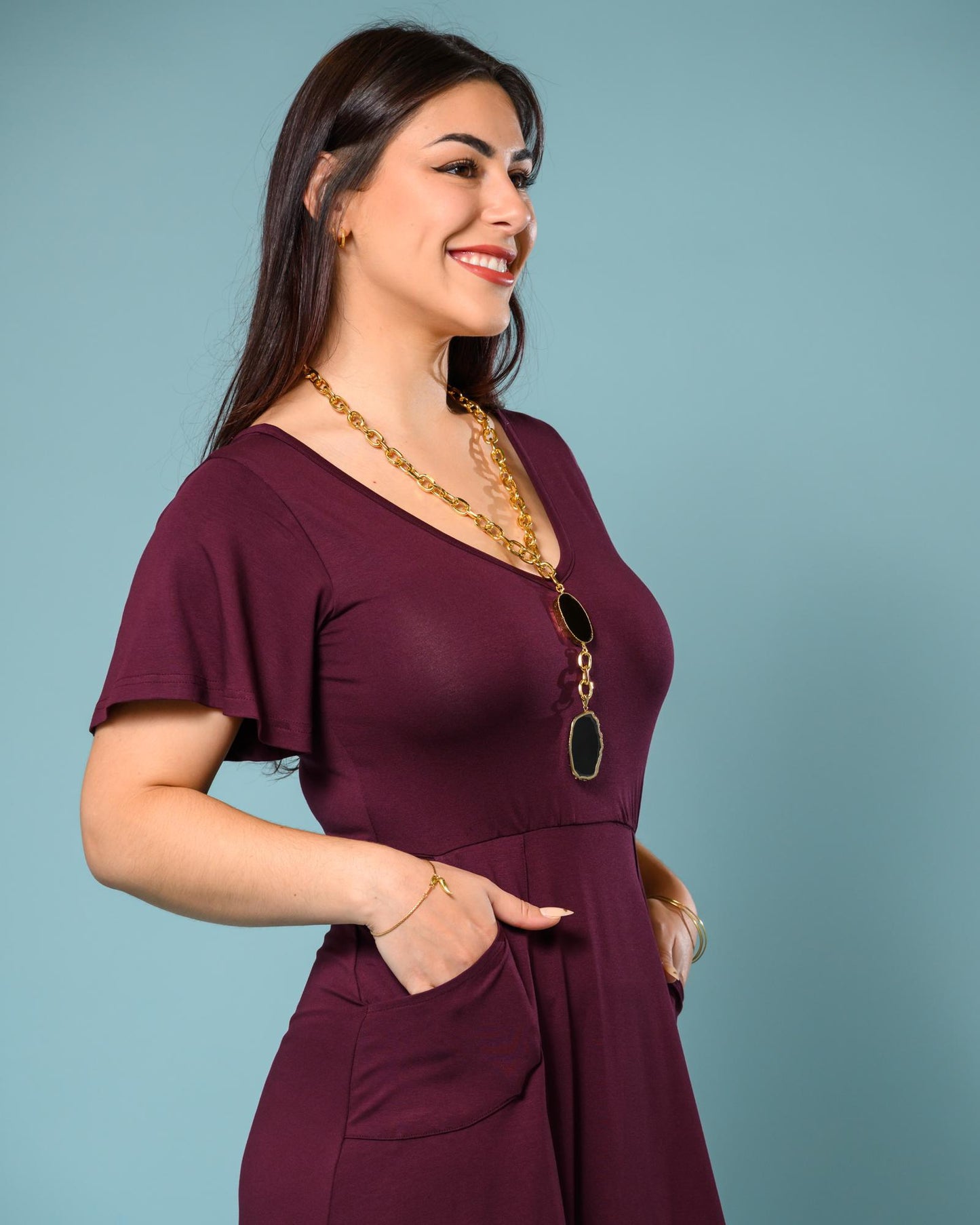 Squasht Lillia Sleeved Maxi Dress in Merlot