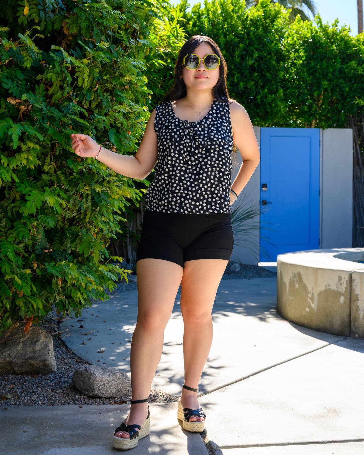Squasht 70s Collared Tank in Black Polka Dots w/ Polka Dot Collar & Bow