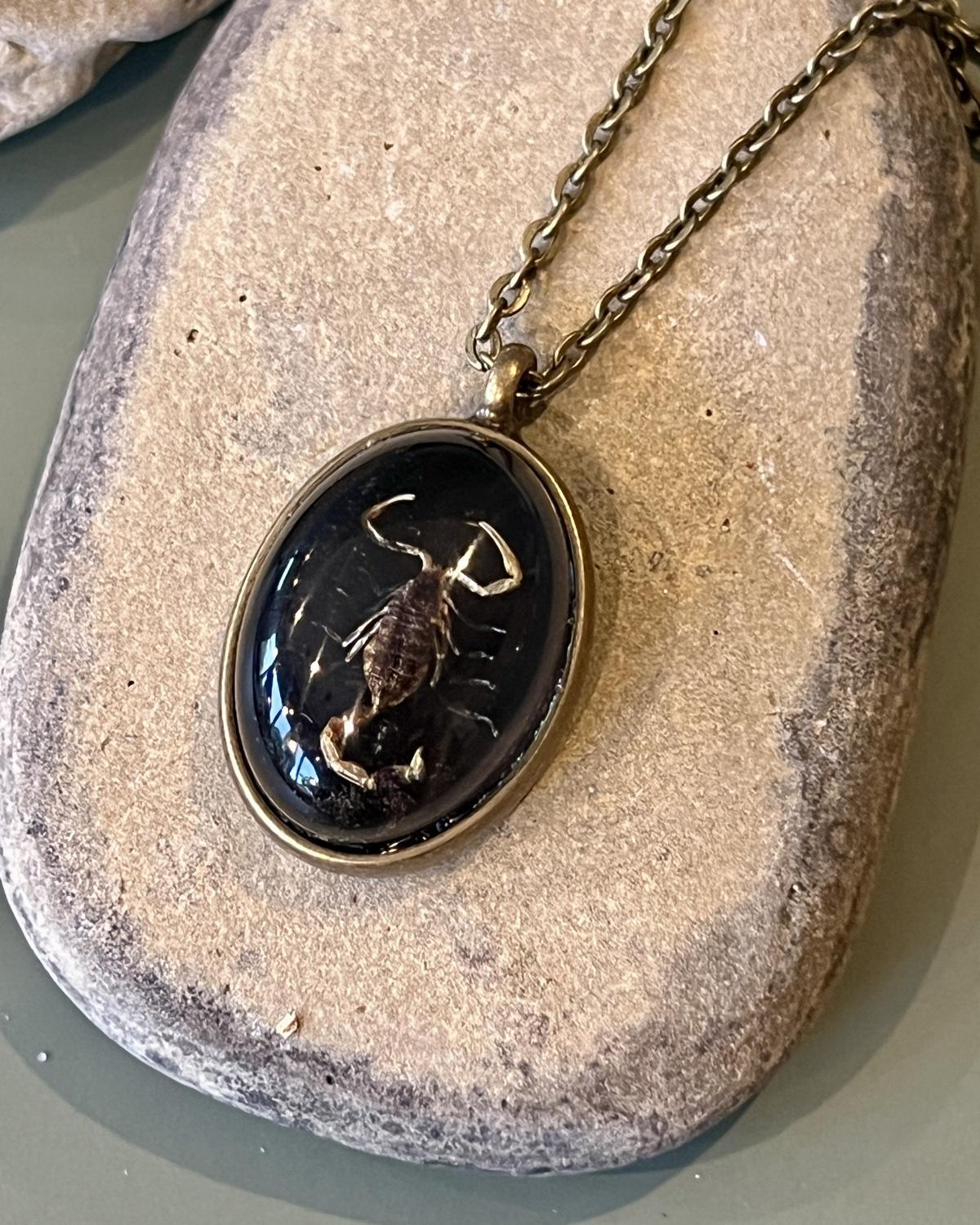 Pajaro Negro Scorpion Oval Pendant Necklace