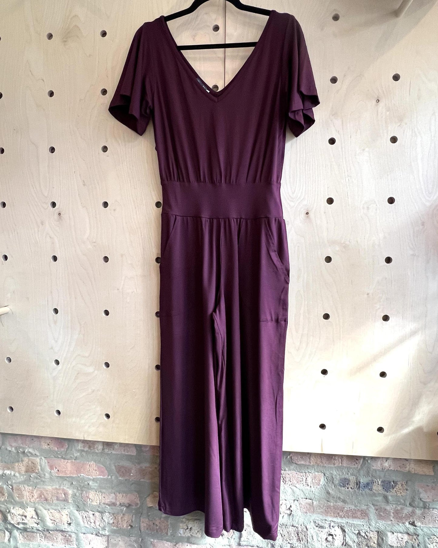 Squasht Jumpsuit with Bell Sleeves in Merlot