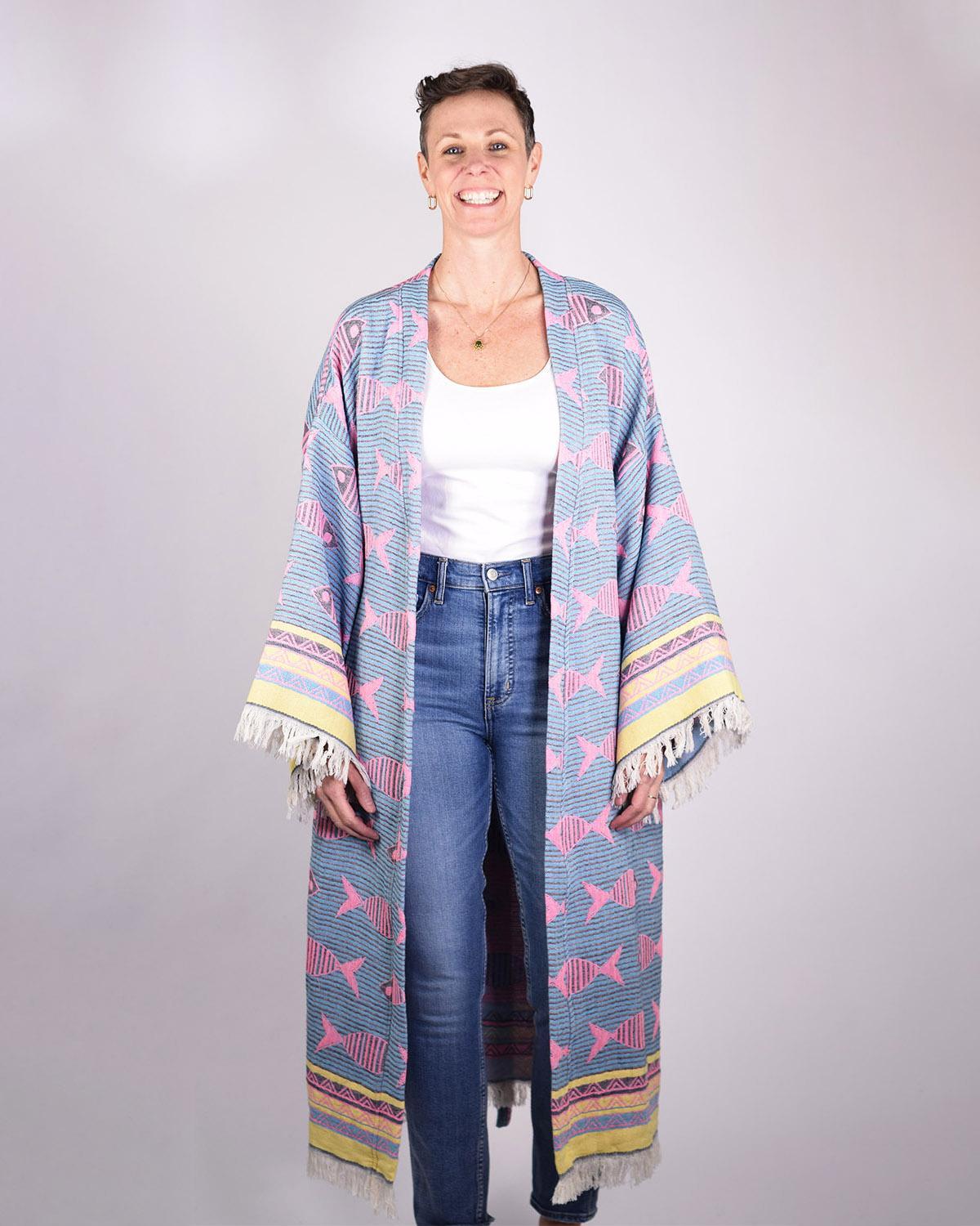 Txtile Woven Turkish Cotton Print Kimono/Robe in Pretty Fish