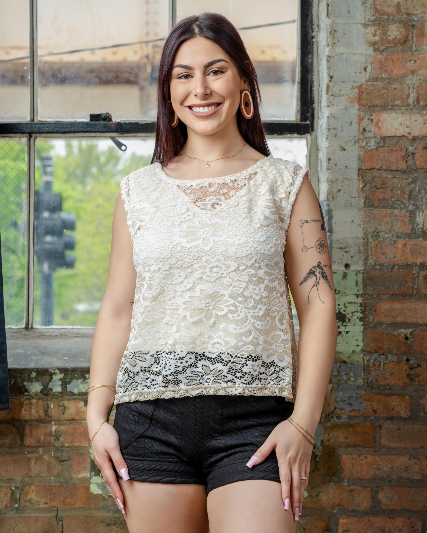 Squasht Flora Shell Top in Cream and Ivory Lace