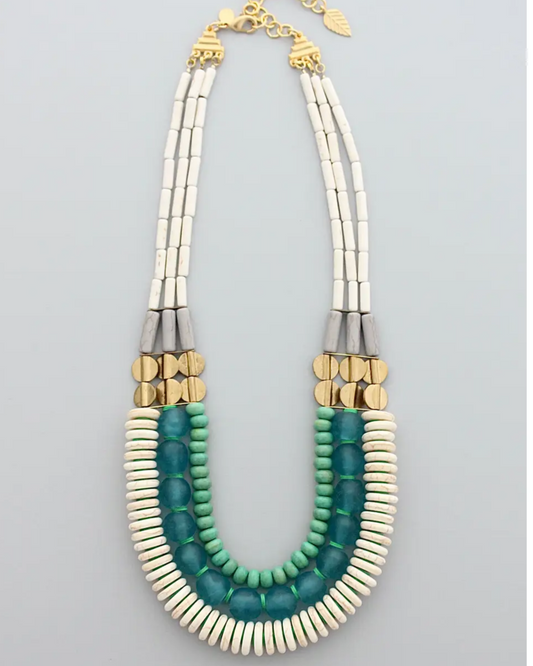 David Aubrey Triple Strand Necklace in White, Aqua, and Turquoise