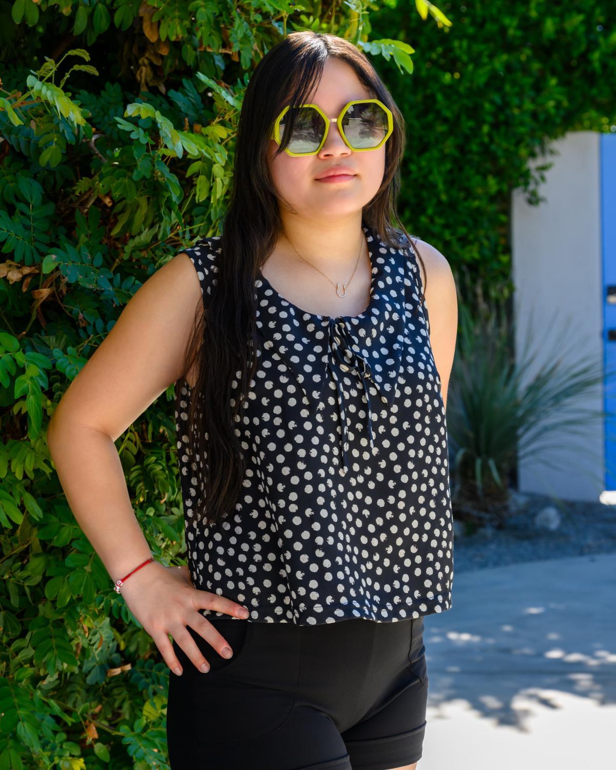 Squasht 70s Collared Tank in Black Polka Dots w/ Polka Dot Collar & Bow
