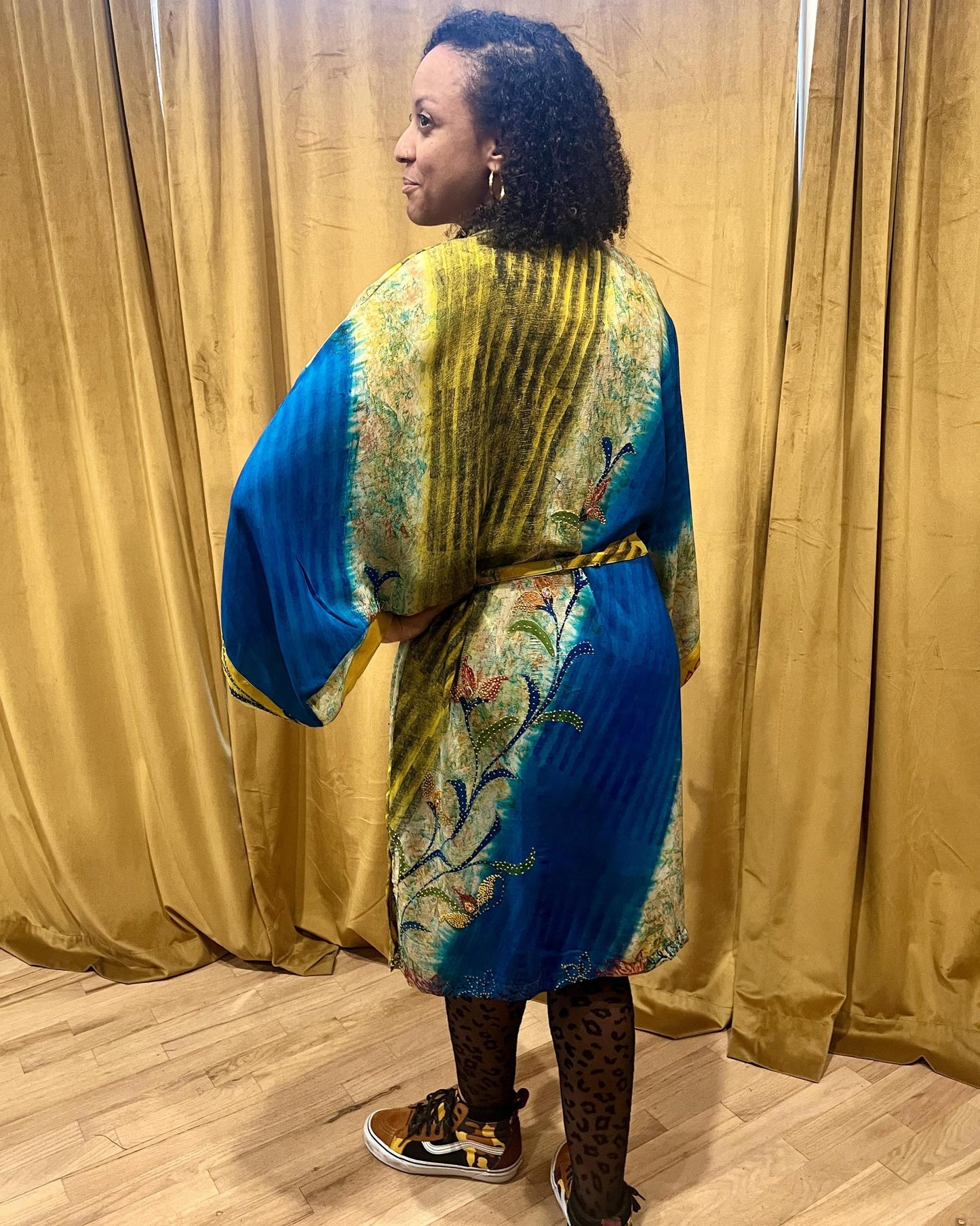 Indie Ella Kimono Flowy Silk Duster in Blue Lagoon