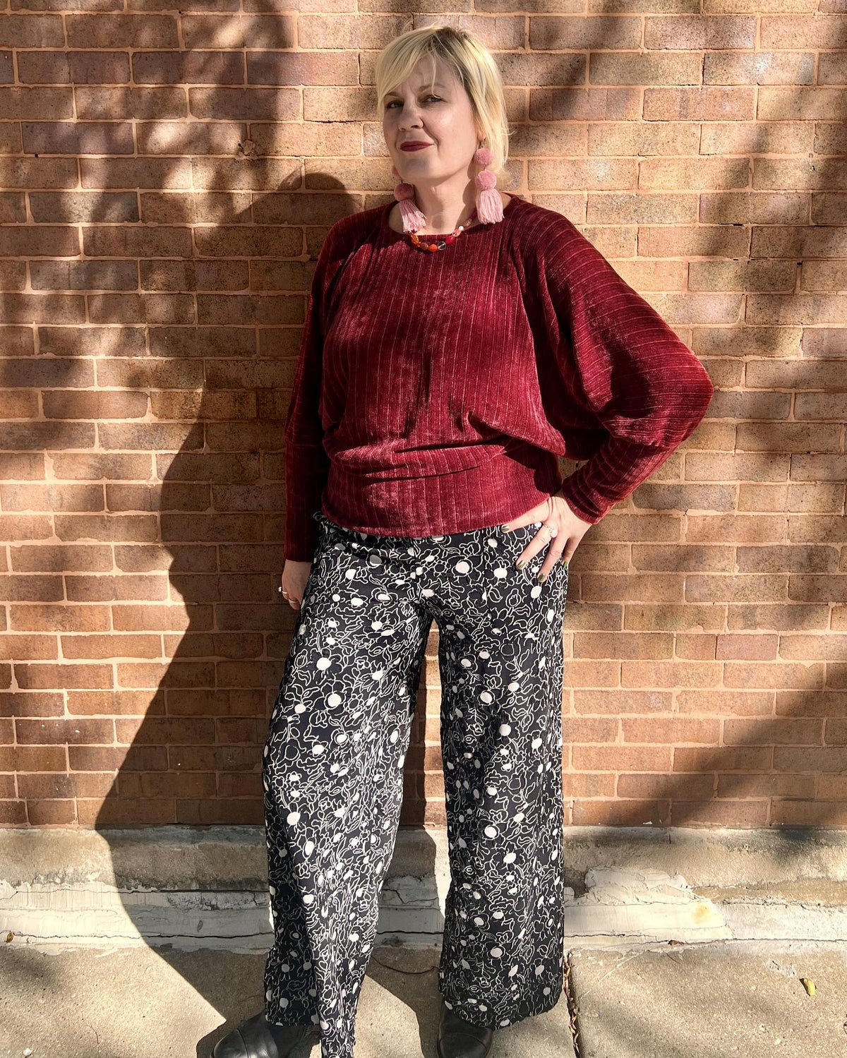 Squasht Wide Leg Long Length Pants in Textured Black Floral