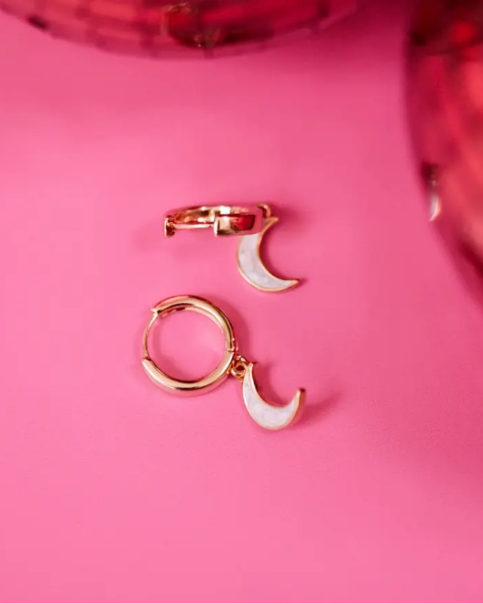 Golden Hour Gold Opal Moon Huggie Earrings