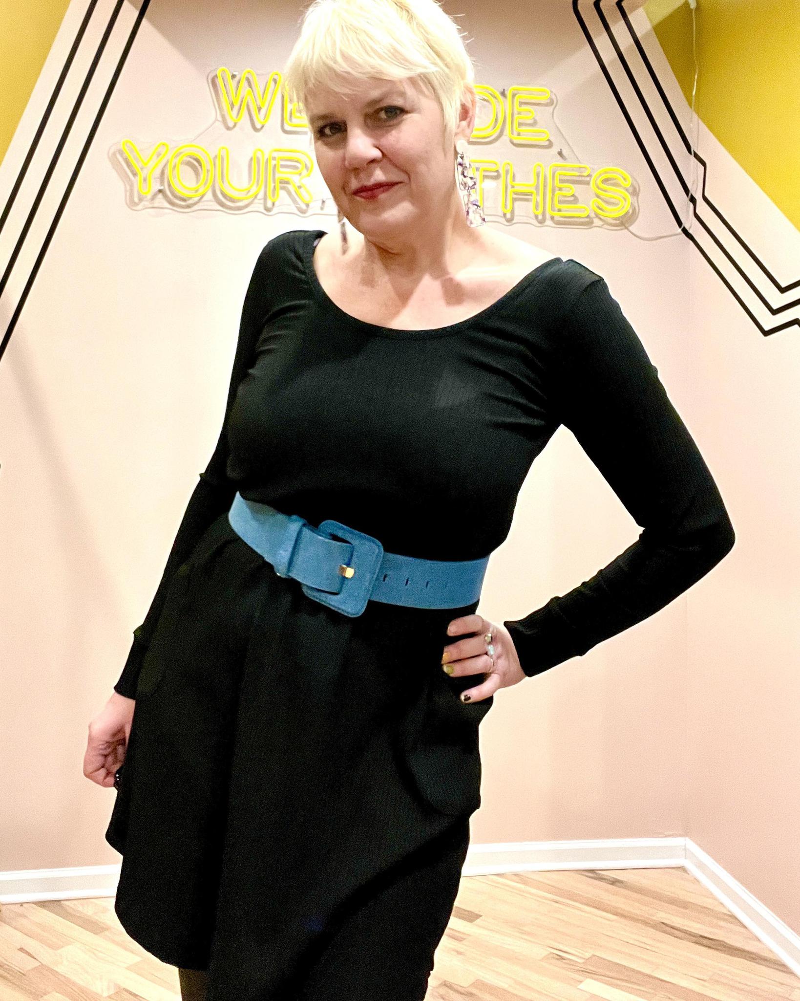 Squasht Long Sleeve Shift Dress V-neck/ Scoop Neck Black Rib - Size XS, Small - SALE XS Squasht Long Sleeve Shift Dress V-neck/ Scoop Neck Black Rib - Size XS, Small - SALE XS