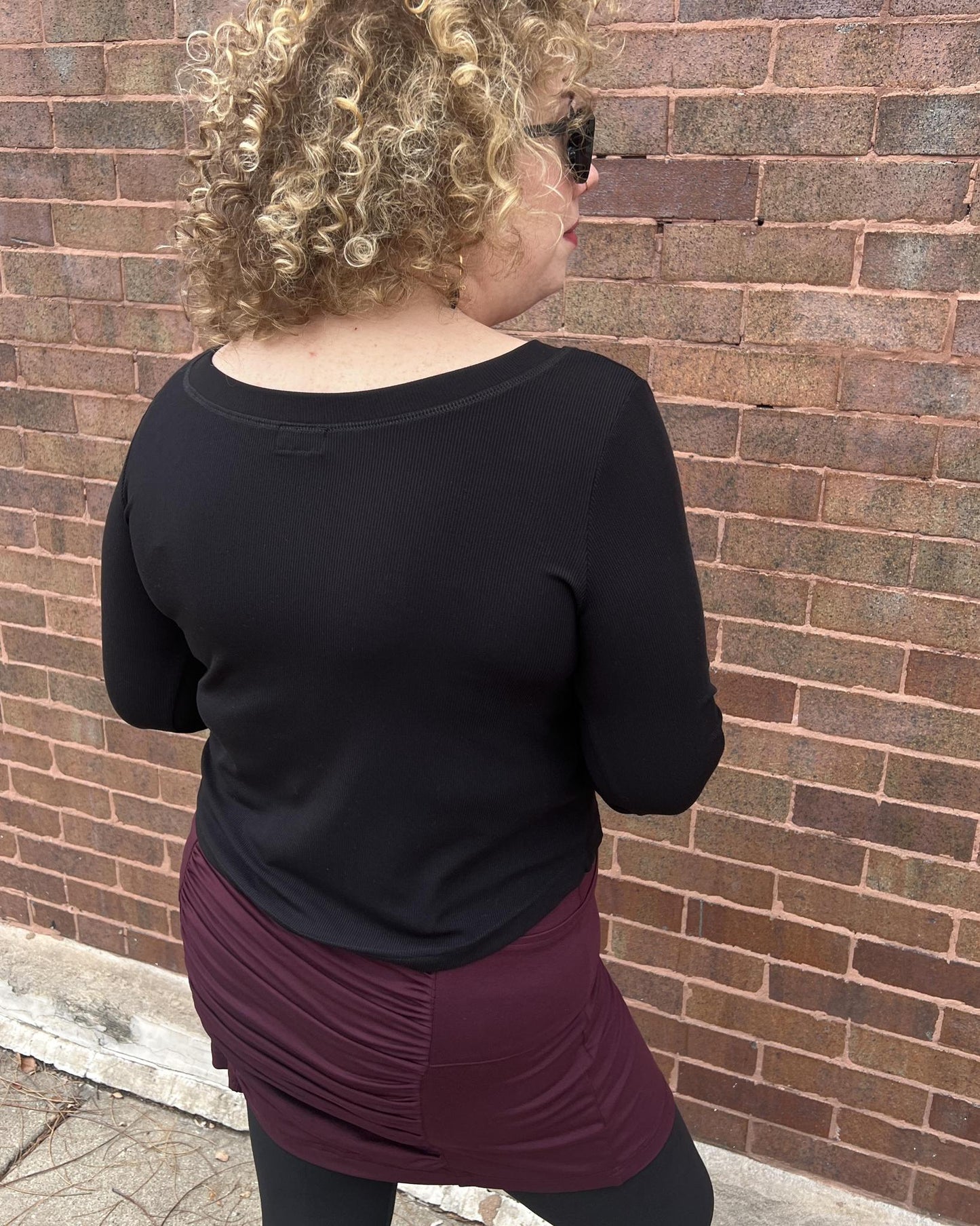 Squasht Long Sleeve Croppish Tee in Solid Black Rib Knit