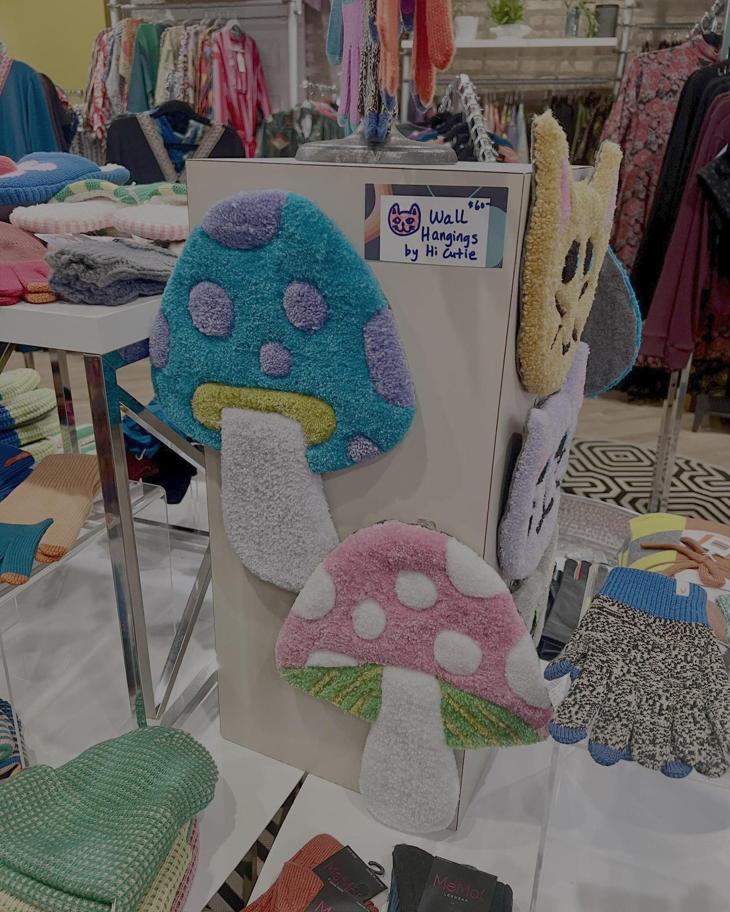 Hi Cutie Mushroom Wall Hanging in Turquoise and Purple