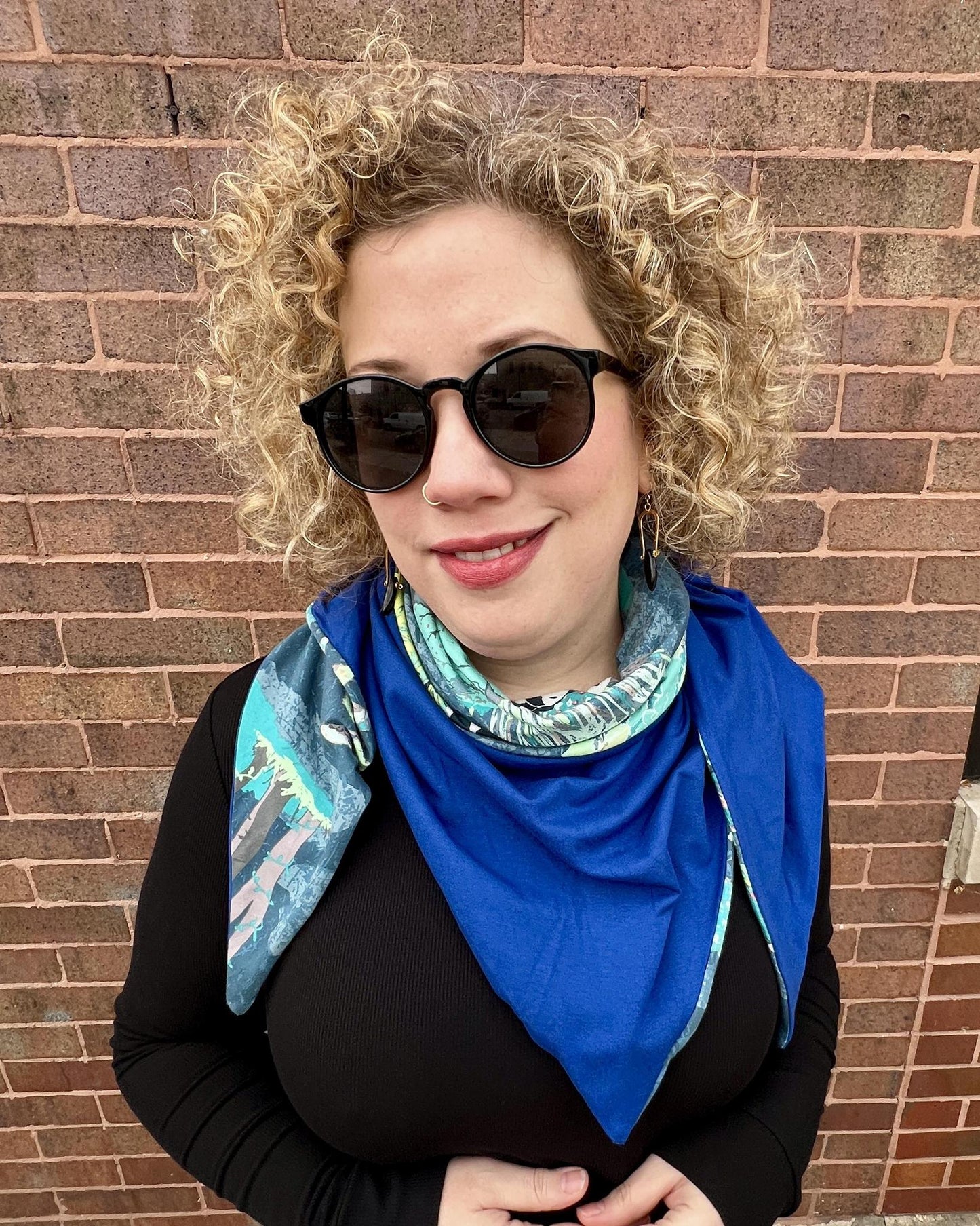 Squasht Reversible Triangle Scarf in Panda Party and Bright Blue