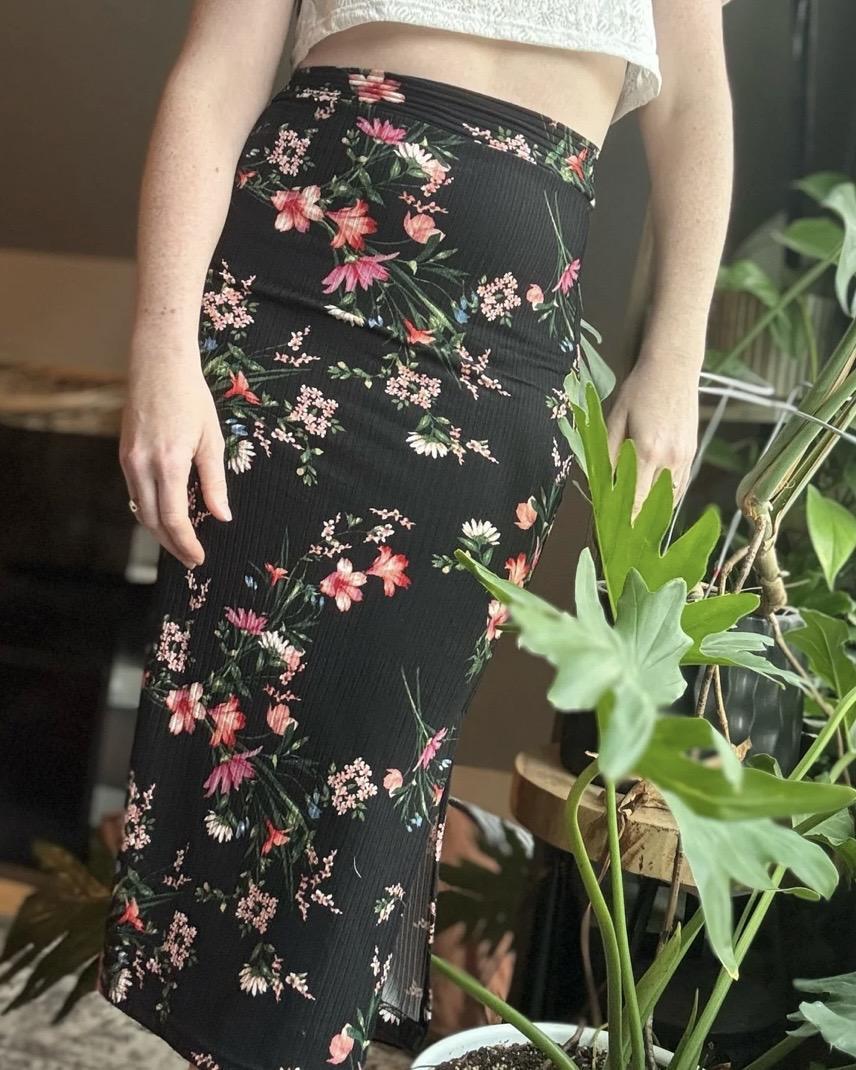 KD Designs Serena Midi Skirt in Black wtih Floral Print