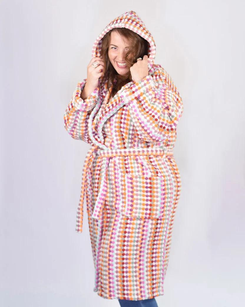 Txtile Turkish Cotton Plush Hooded Terry Cloth Robe - Desert Checkers