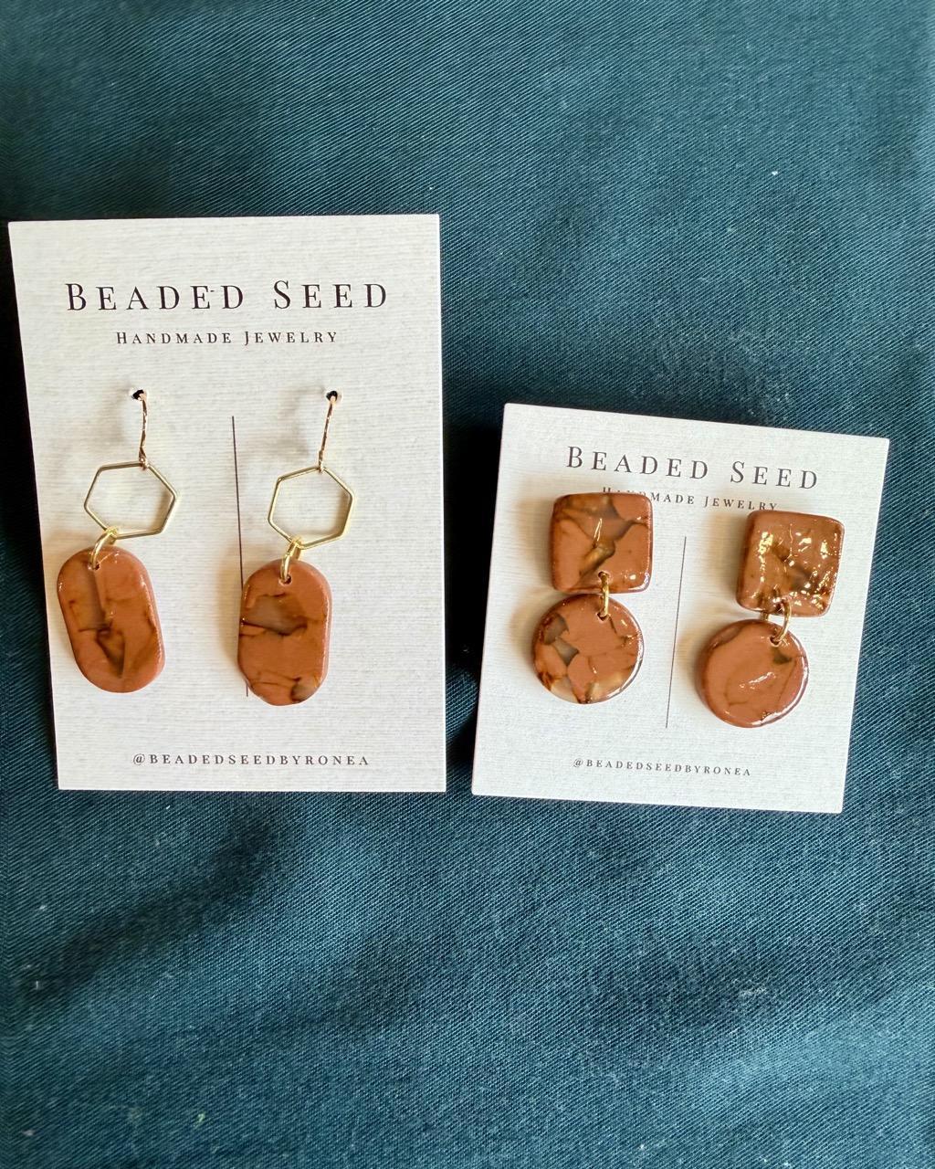 Beaded Seed by Ronea Dangle Earrings in Marbled Terracotta