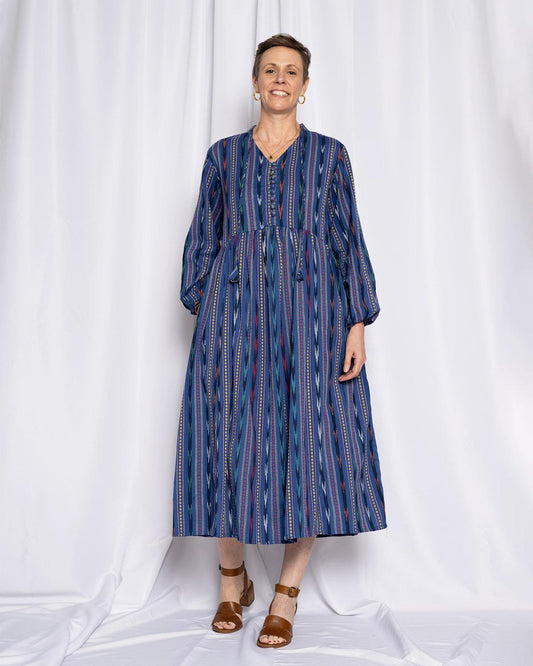 Txtile Arabella Resort Dress in Cobalt Ikat Stripe
