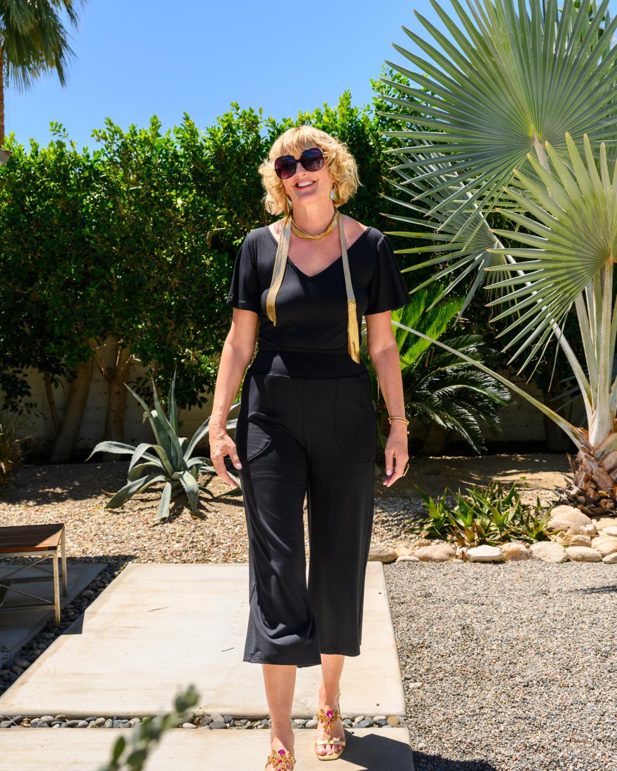 Squasht Jumpsuit with Bell Sleeves in Solid Black