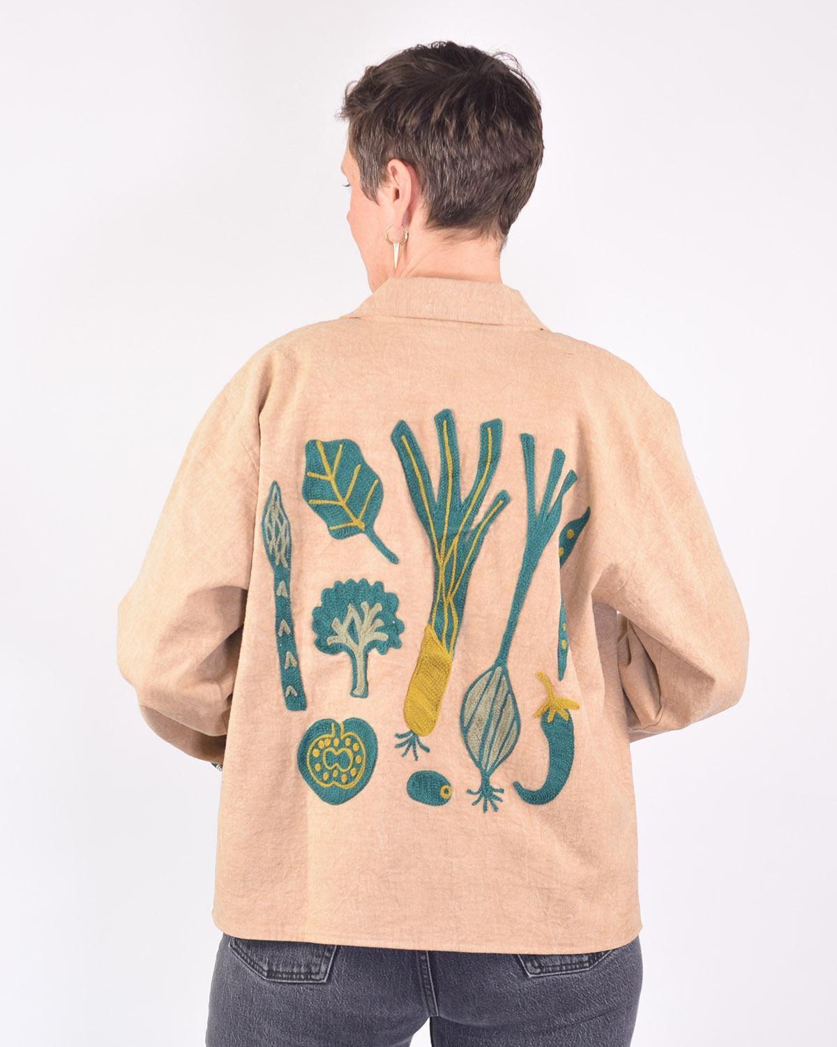 Txtile Dusty Taupe Lightweight Garden Motif Canvas Embroidered Jacket
