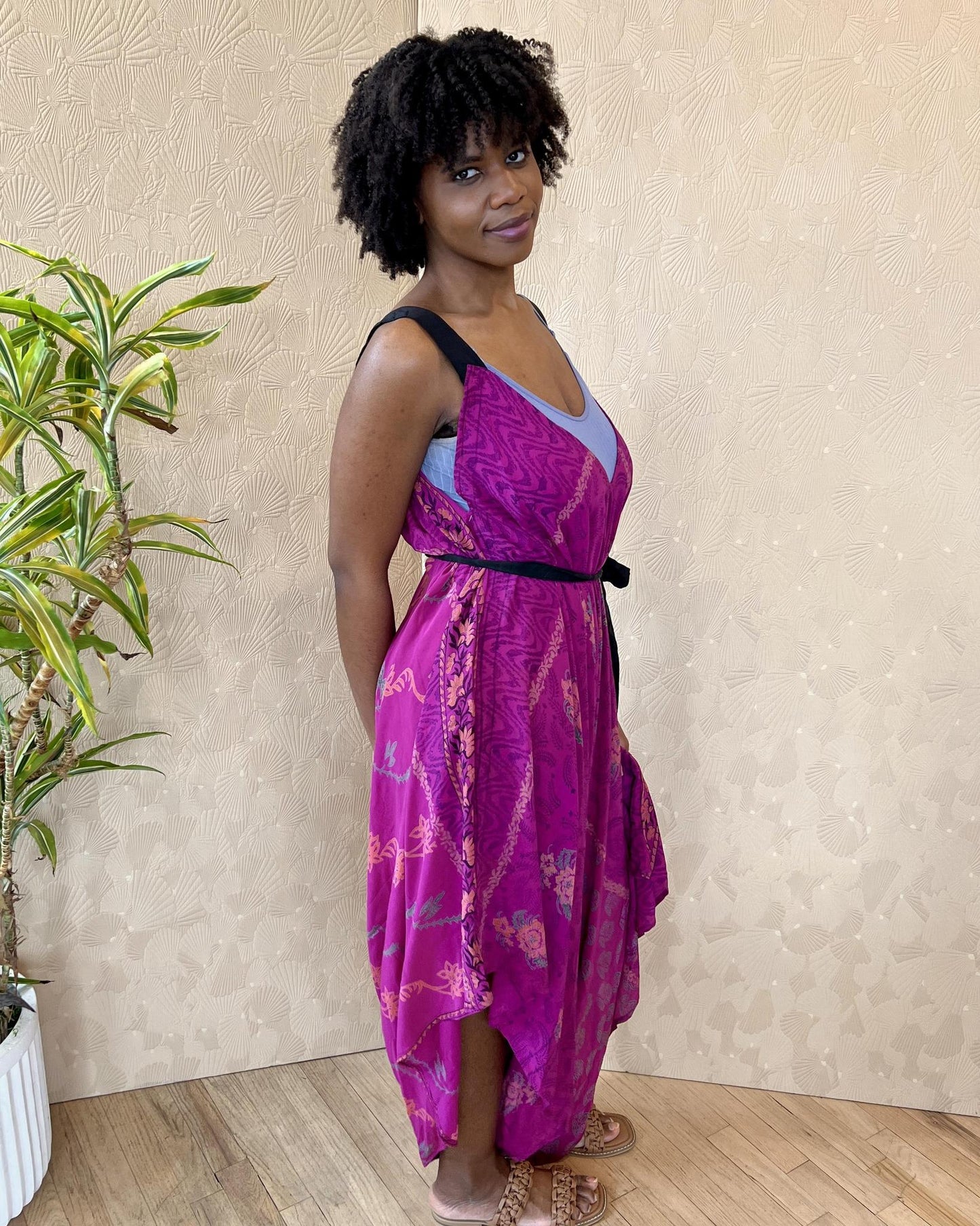 Indie Ella Zatanna Boho Silk Jumpsuit in Fuschia Flourish