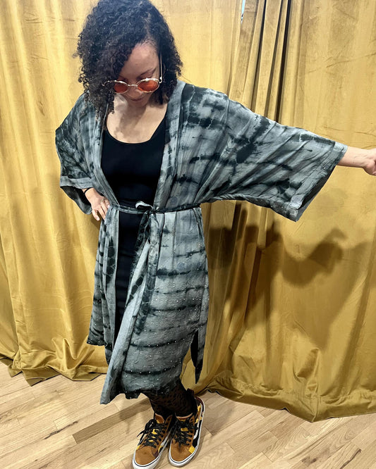 Indie Ella Double Flannery Lined Crepe Silk Kimono in Twilight Dreams