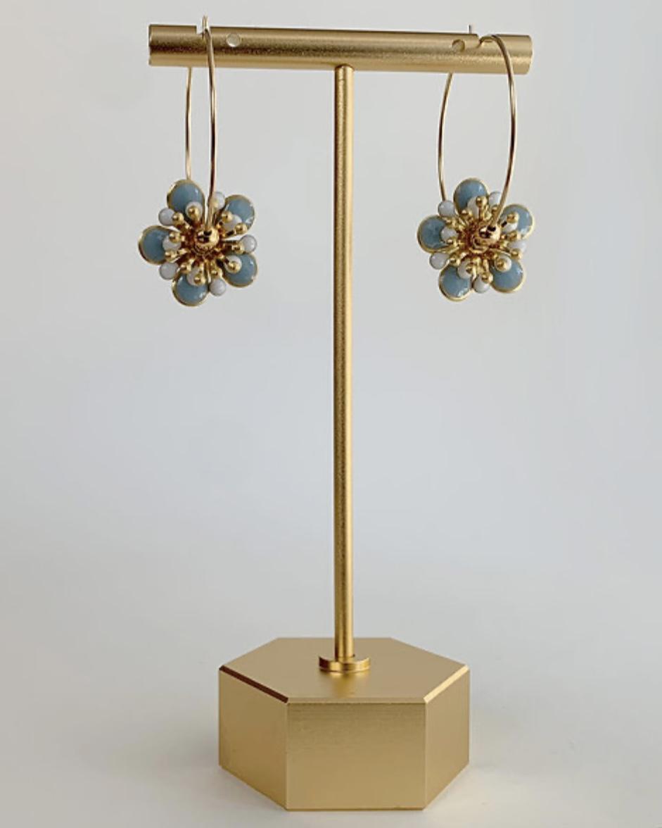 caliLOVESchi 14k Gold Hoops - Blue Daisy