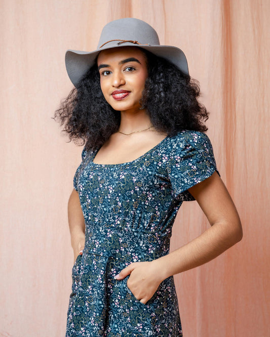 Squasht Petal Sleeve Dress in Midnight Ditsy Floral Print