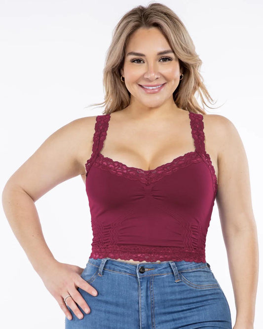 M Rena Plus Size Seamless Cami Corset Look with Lace in Viva Magenta