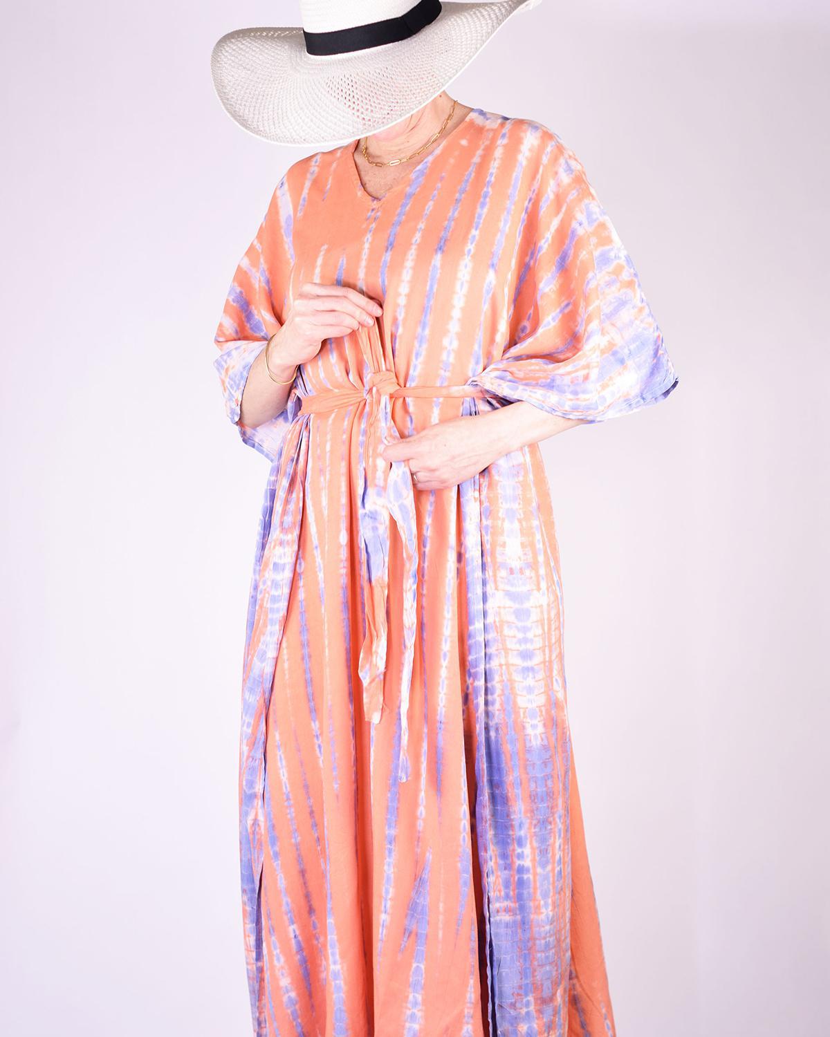 Txtile Tie Dye Kaftan/ Swim Cover Up - Peach Sunrise