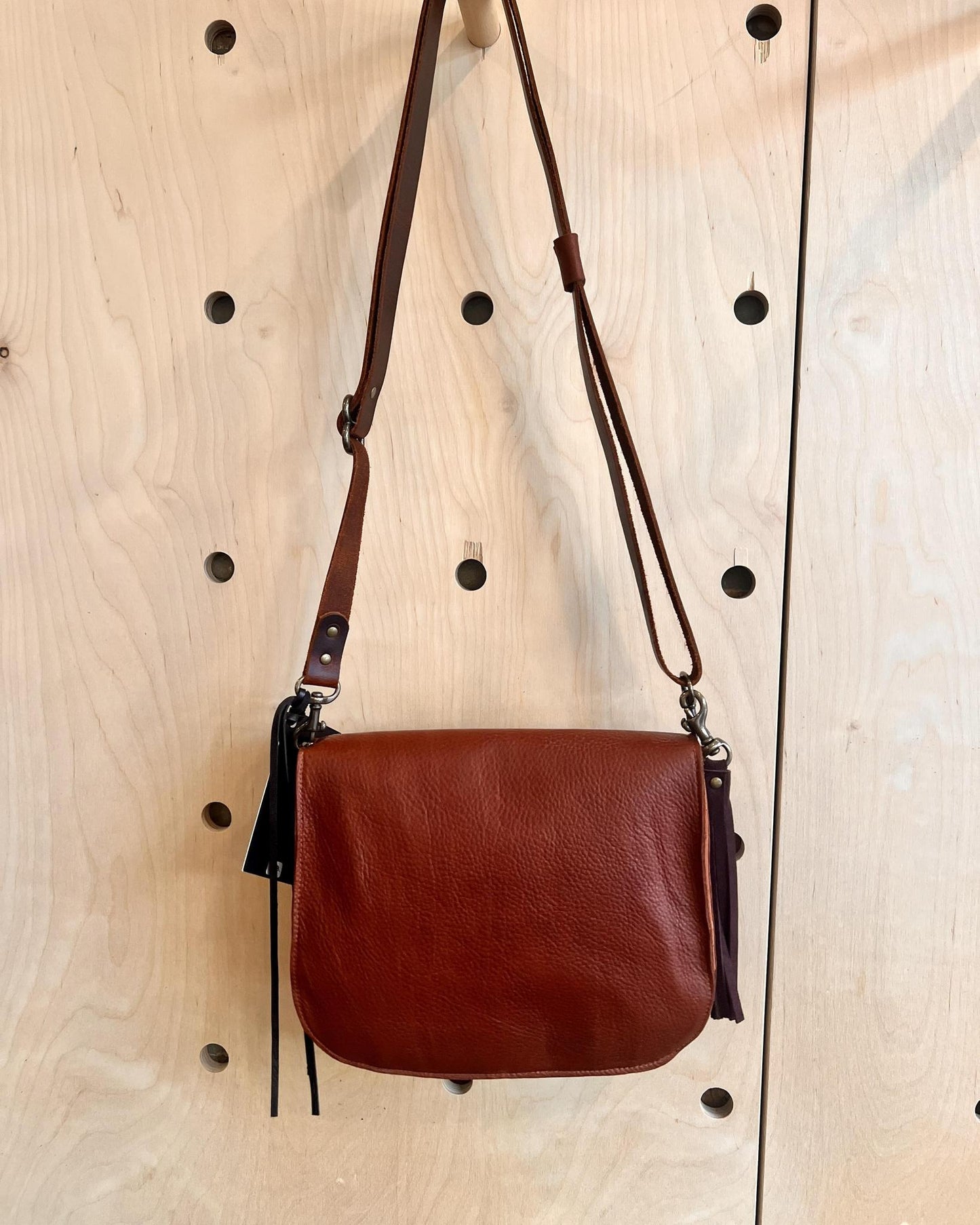 Vallente Leather Tassle Handbag - Medium Brandy Leather