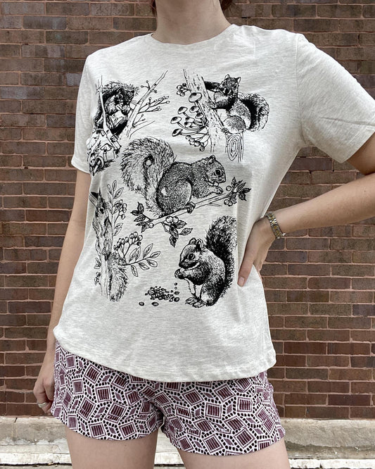 Mad Love Heather Natural Tee with Squirrels