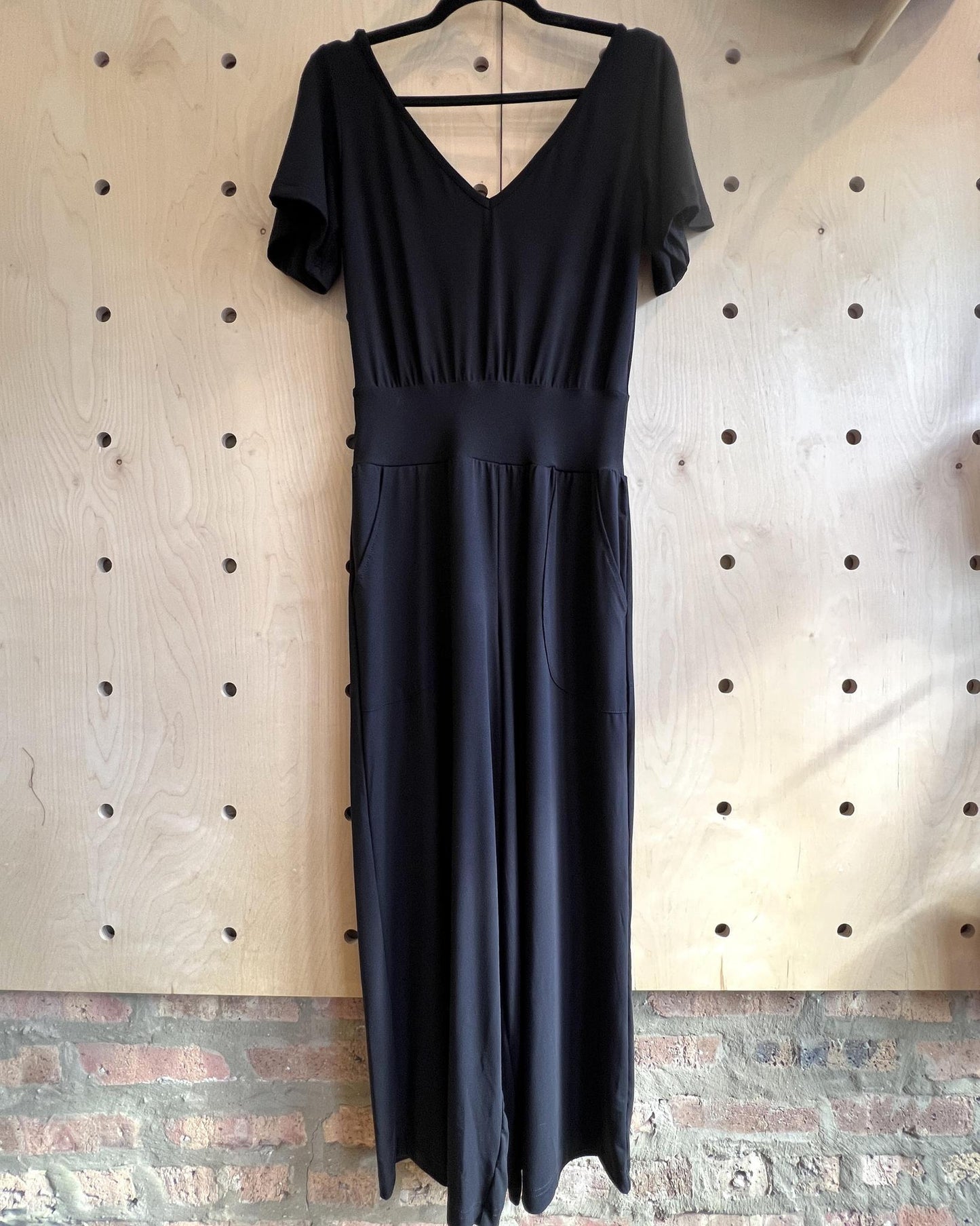 Squasht Jumpsuit with Bell Sleeves in Solid Black