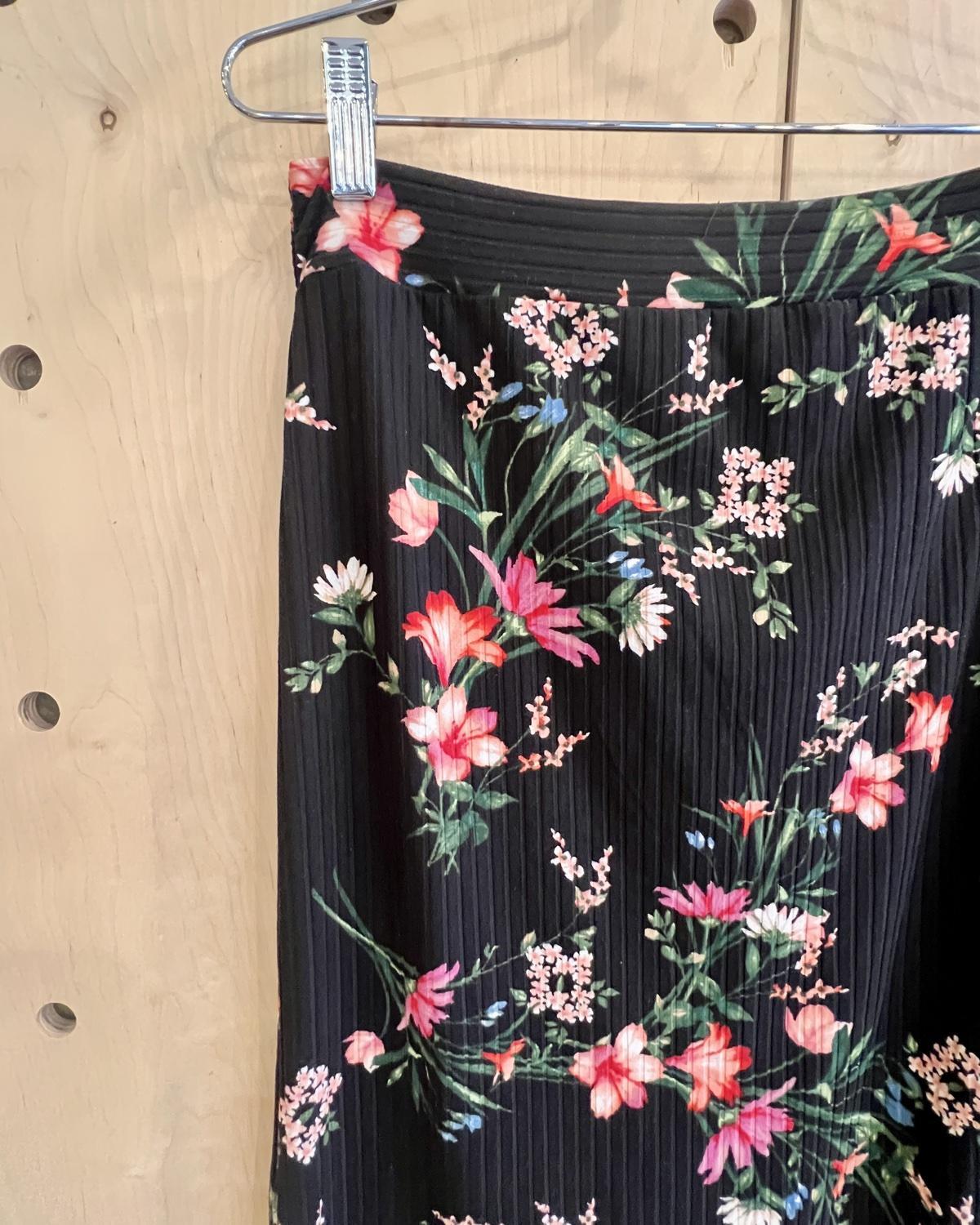KD Designs Serena Midi Skirt in Black wtih Floral Print
