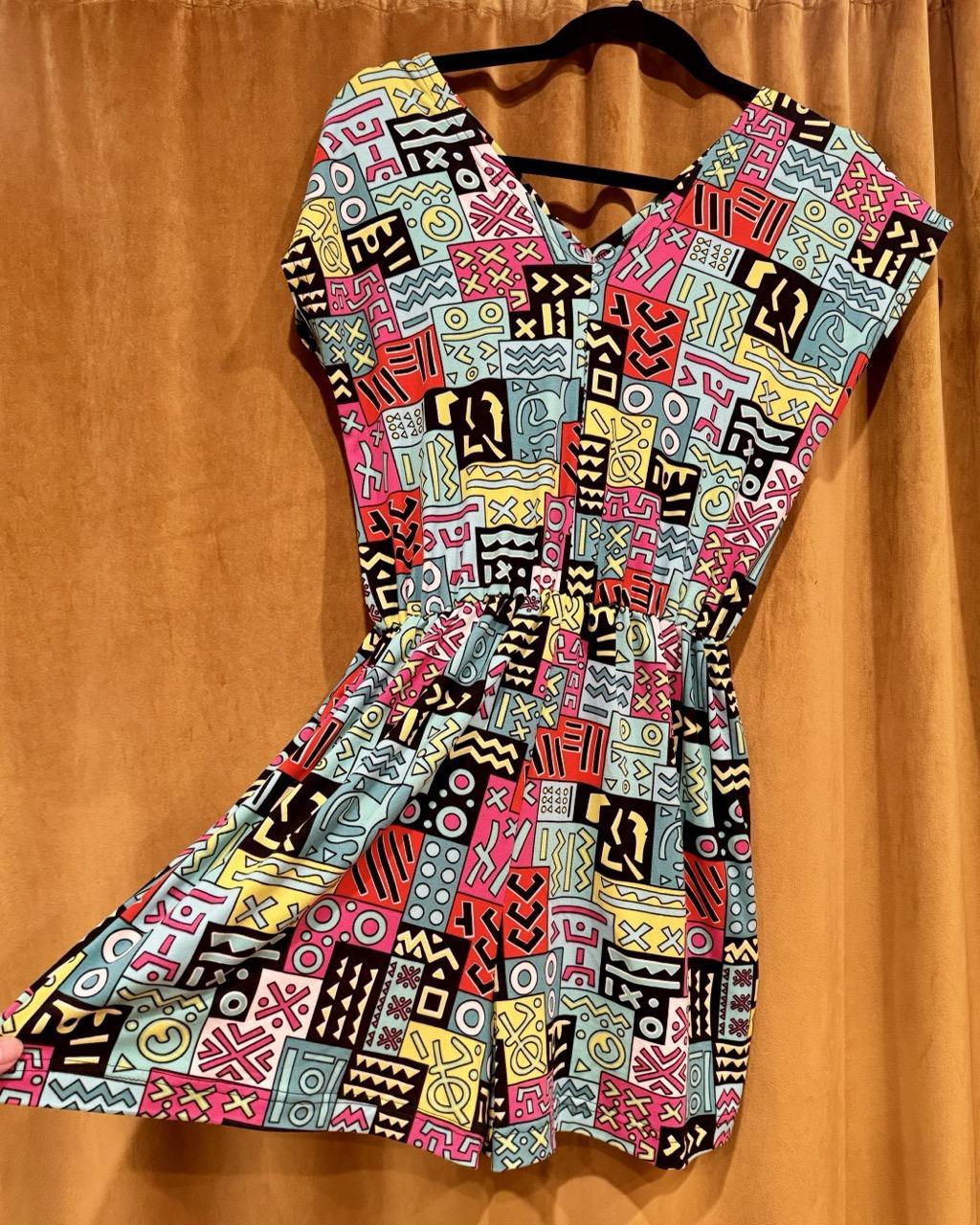 Fayru Penny Romper in Green Geometric Print
