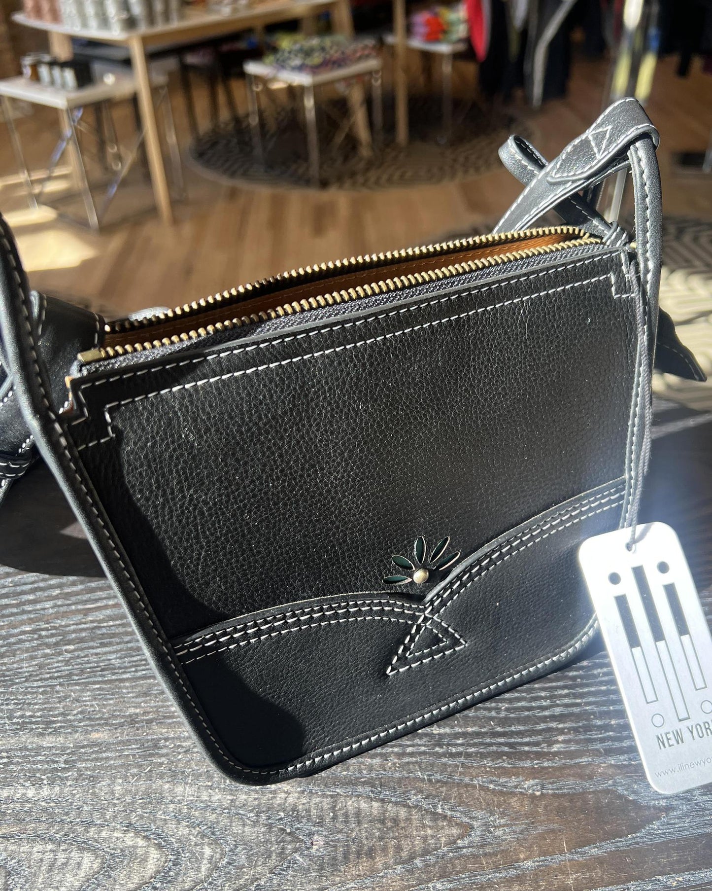 ili Leather Top Zip Mini Crossbody - Black