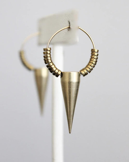 David Aubrey Hematite and Brass Spike Hoop Earrings