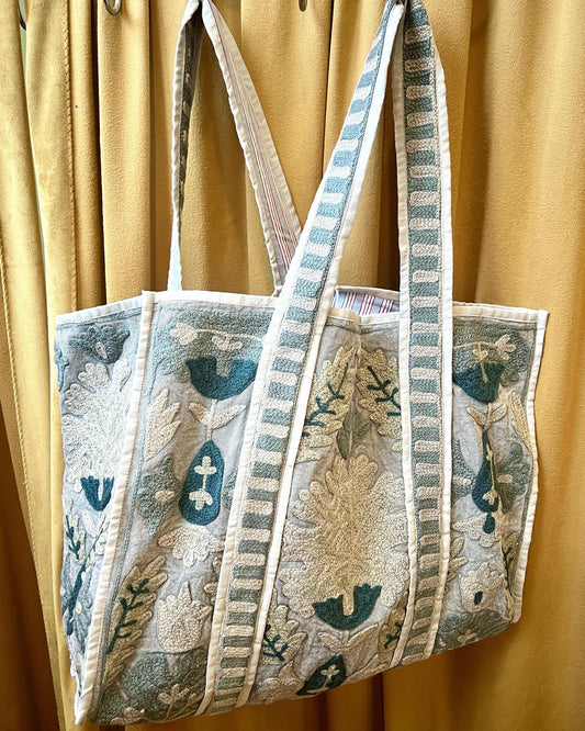 Txtile Canvas Suzani Tote Bag in Shades of Gray
