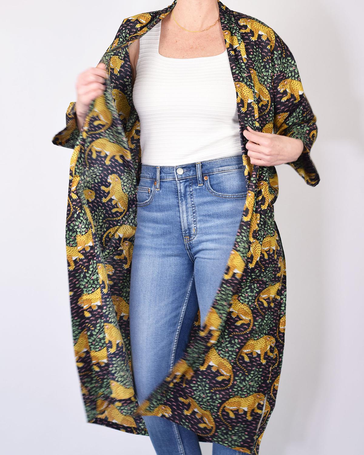 Txtile Lightweight Cotton Robe - Midnight Jungle Leopard Print
