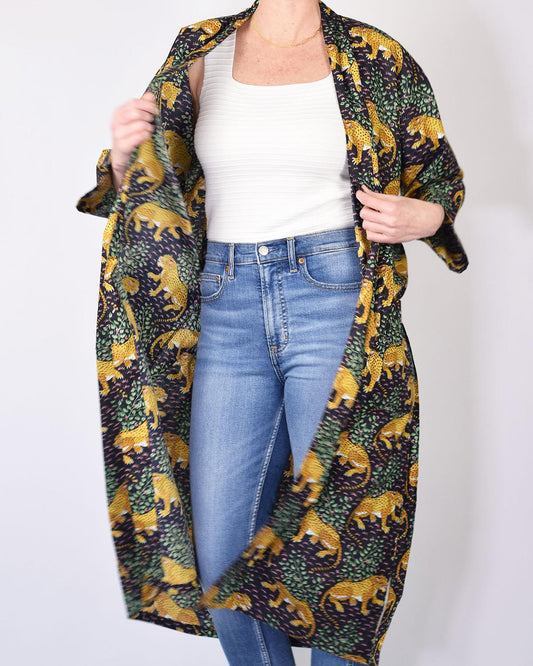Txtile Lightweight Cotton Robe - Midnight Jungle Leopard Print