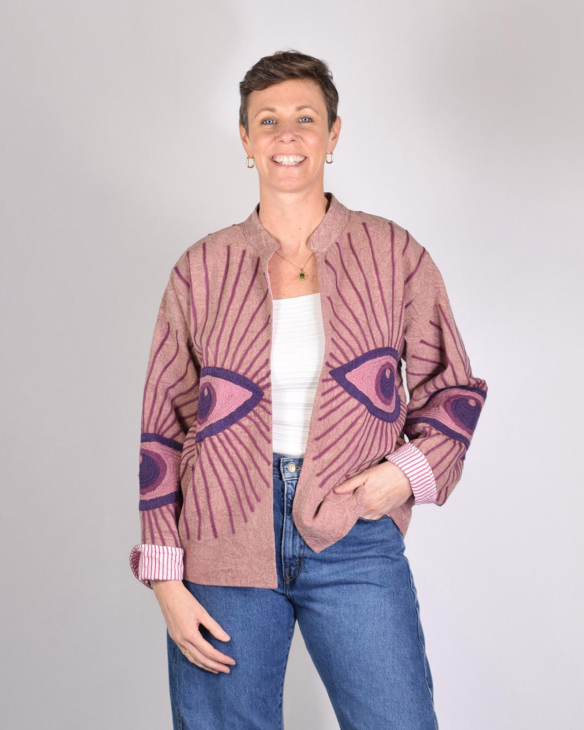 Txtile Dusty Light Mauve Lightweight Evil Eye Canvas Embroidered Jacket
