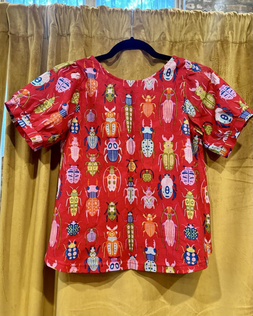 Squasht Puff Sleeve Top in Red Bugs