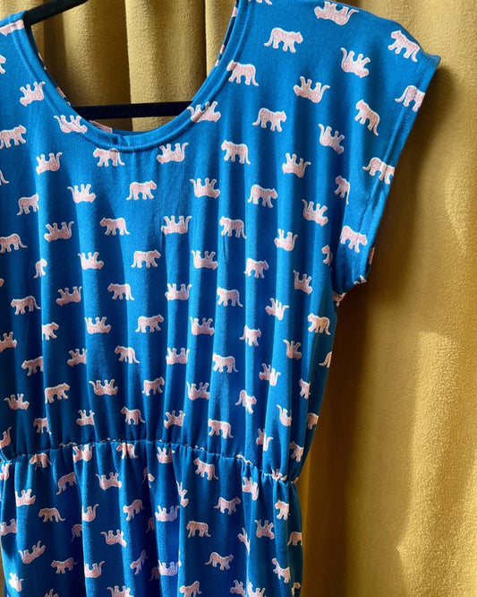 Fayru Jane Dress in Blue with Coral Tigers
