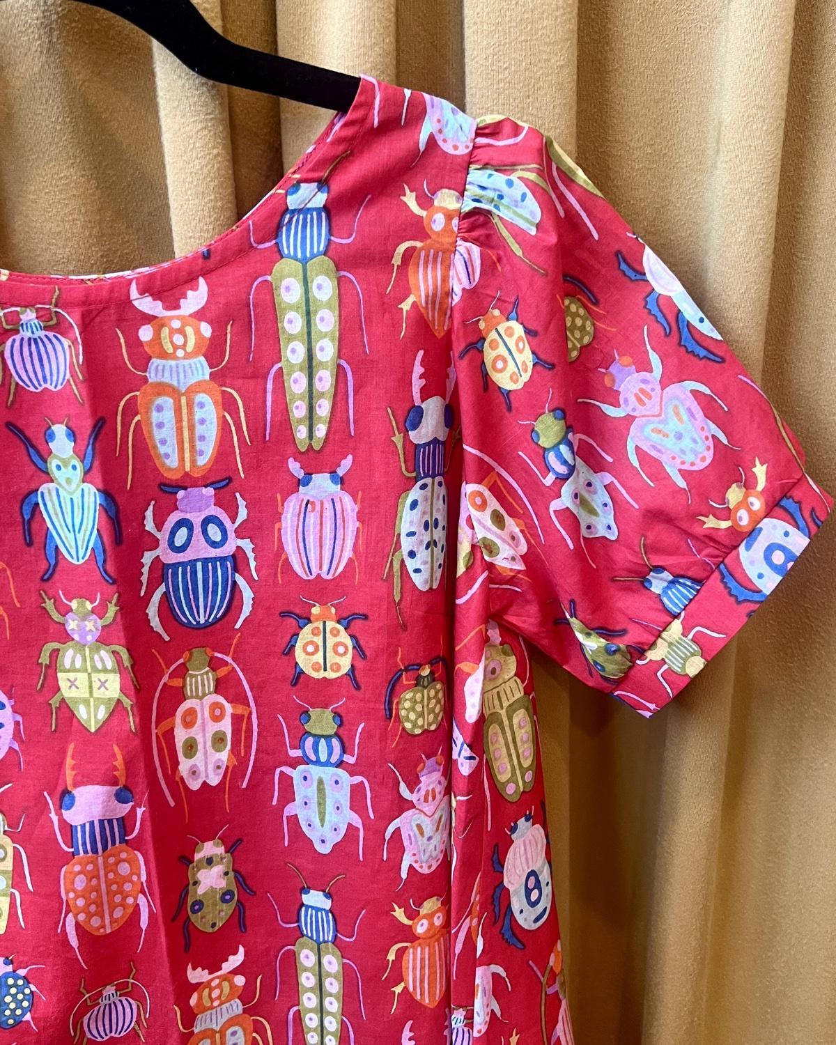 Squasht Puff Sleeve Top in Red Bug Print