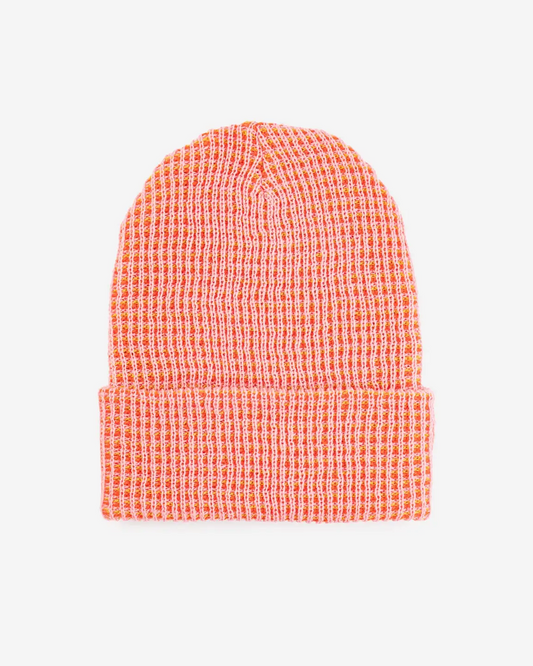 Verloop Simple Grid Rib Knit Beanie Hat in Pink