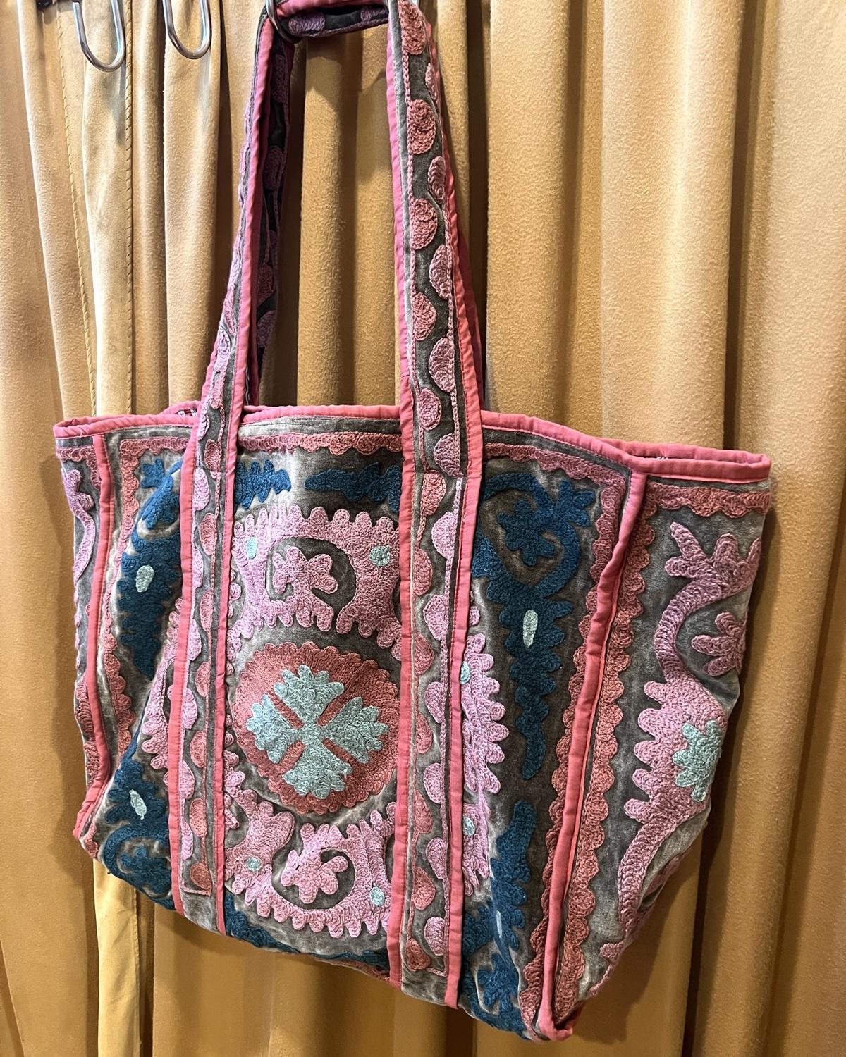Txtile Velvet Suzani Tote Bag in Shades of Blush Pink