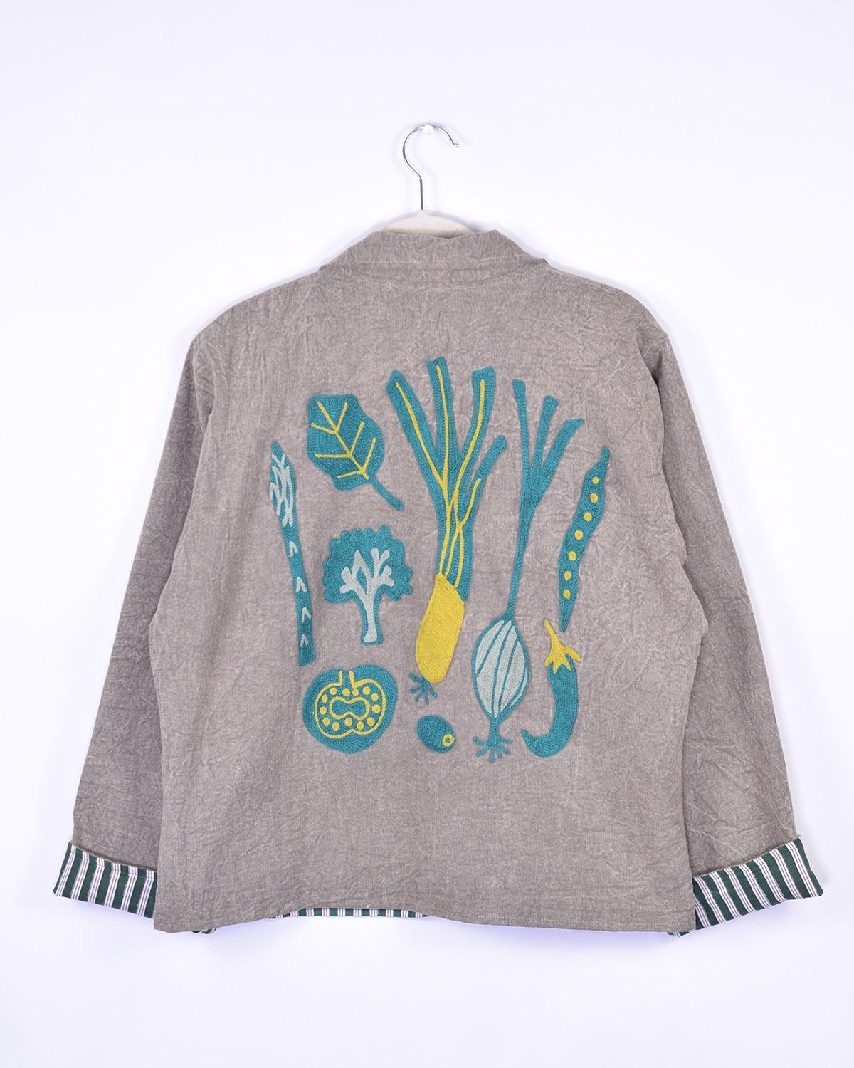 Txtile Dusty Gray/Brown Lightweight Garden Motif Canvas Embroidered Jacket
