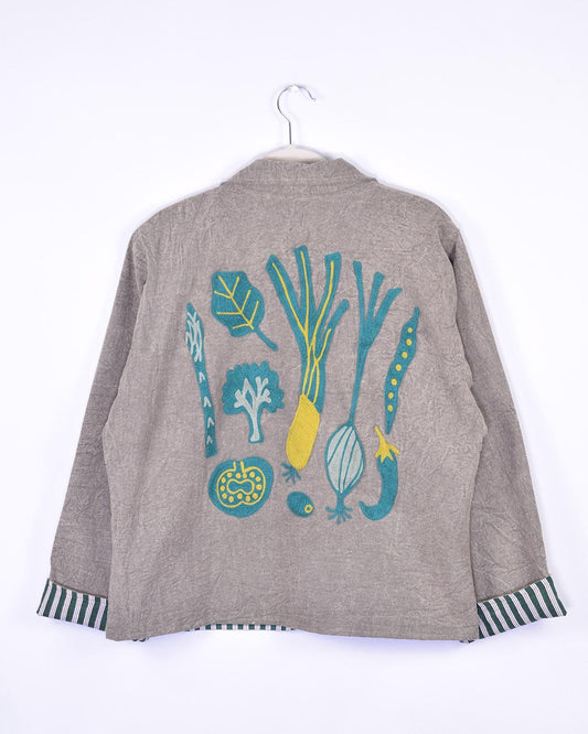 Txtile Dusty Gray/Brown Lightweight Garden Motif Canvas Embroidered Jacket