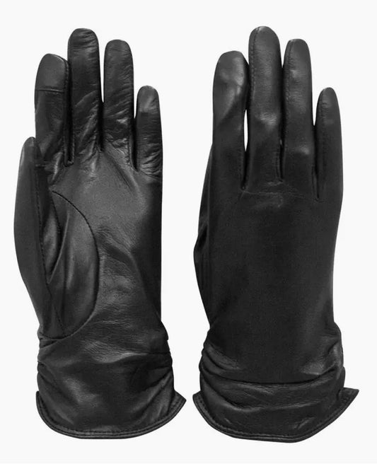 ili Leather Tech Gloves in Black with Ruching