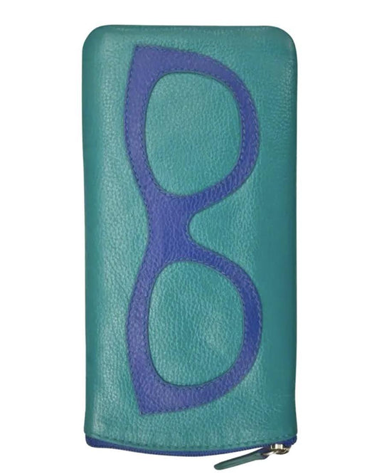 ili Leather Eyeglasses Case in Aqua and Cobalt