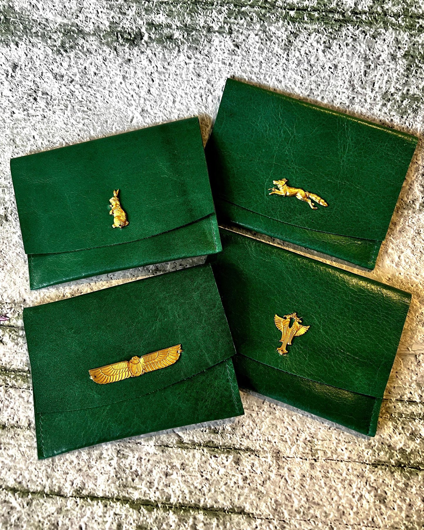 Vallente Leather Lil' Stamped Wallet Kelly Green with Bunny